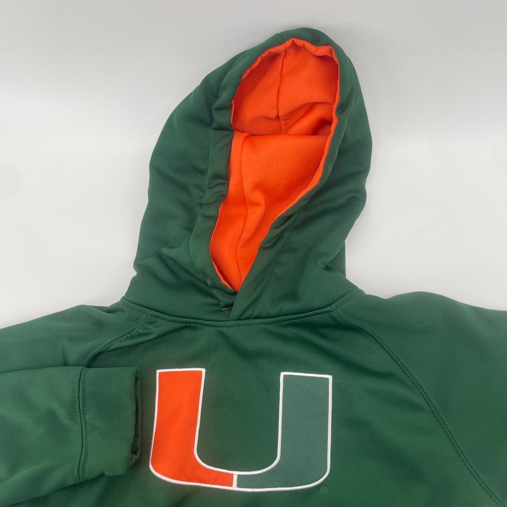 Colosseum Miami Hurricanes Hoodie Kids Large Green Orange Pullover NCAA Fan Gear